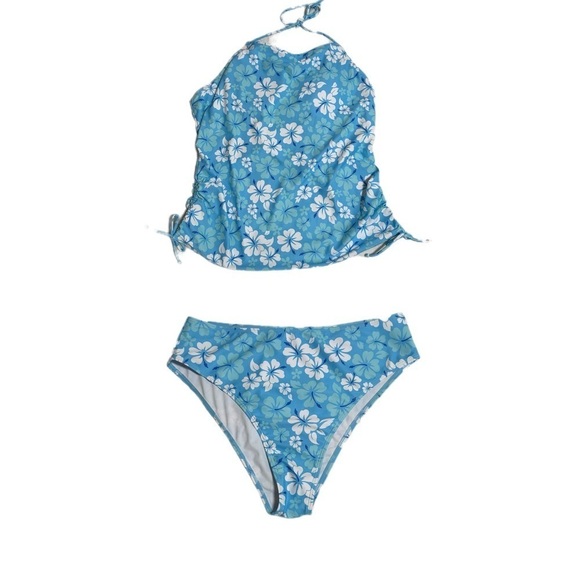Hibiscus tankinie set blue white new no tag XL floral - Picture 1 of 9